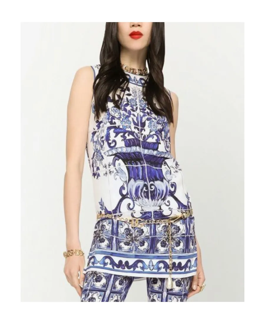 Dolce & Gabbana Majolica-Printed Charmeuse Top