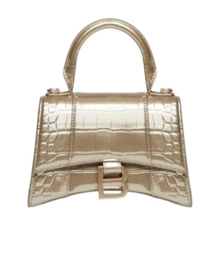 Hourglass Xs Handbag Metallized Crocodile Embossed In Gold
