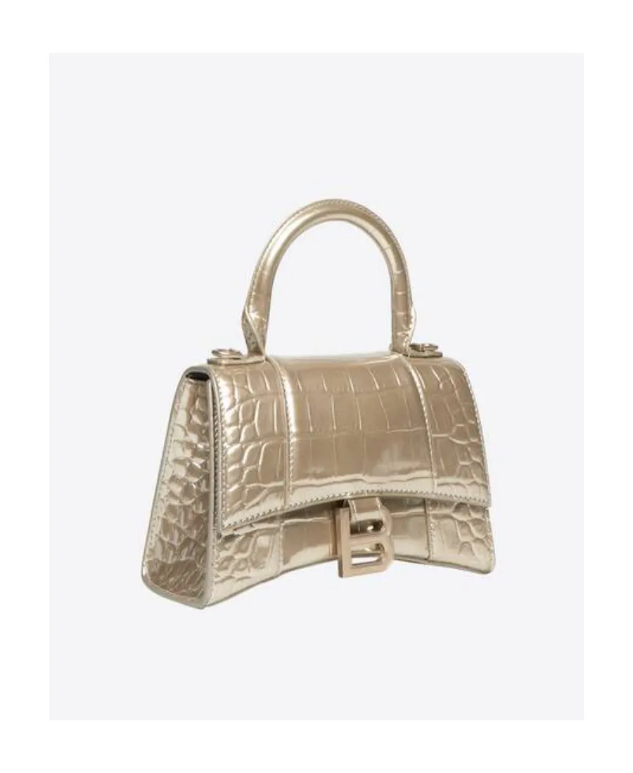Hourglass Xs Handbag Metallized Crocodile Embossed In Gold