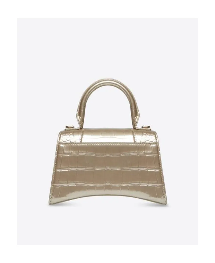 Hourglass Xs Handbag Metallized Crocodile Embossed In Gold