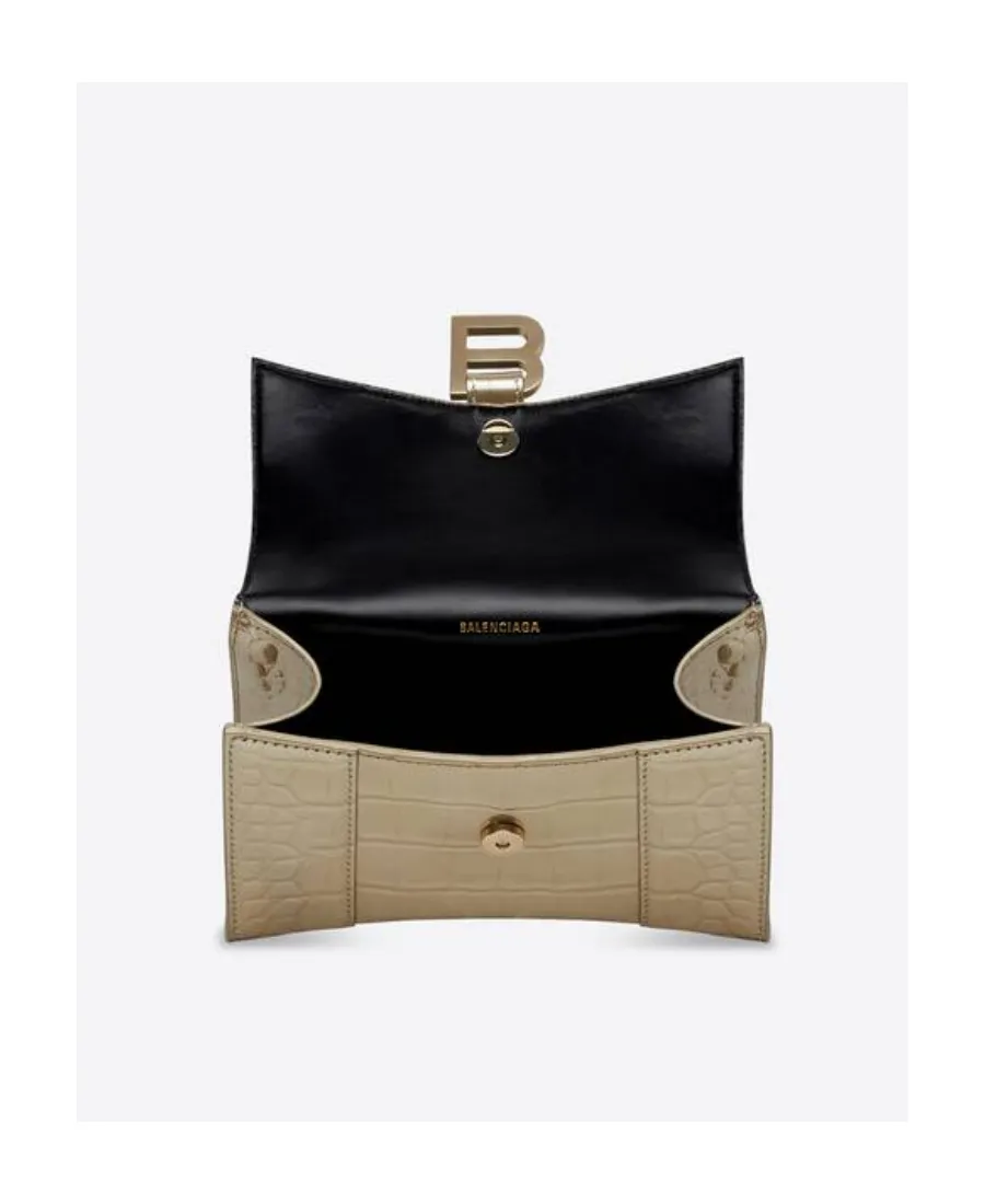 Hourglass Xs Handbag Metallized Crocodile Embossed In Gold