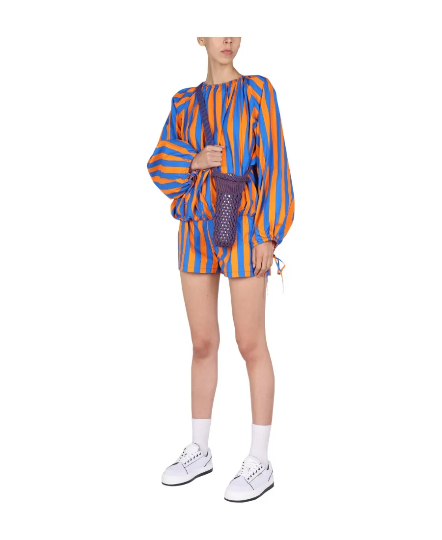 Sunnei Striped Printed Puff-Sleeved Blouse