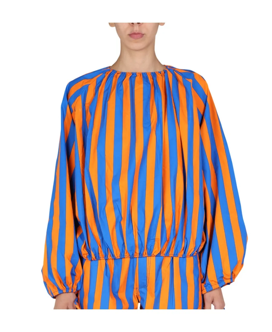 Sunnei Striped Printed Puff-Sleeved Blouse
