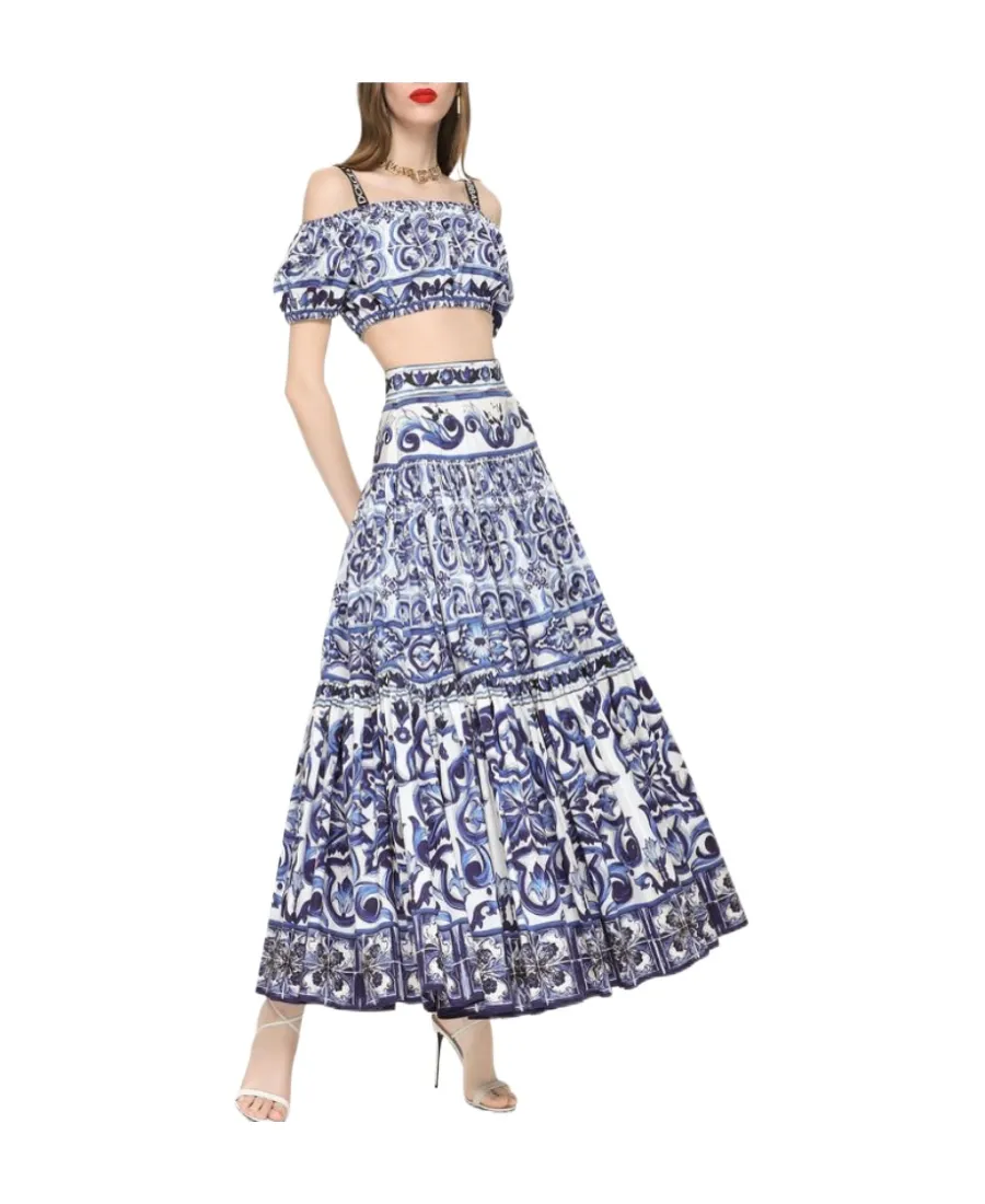 Dolce & Gabbana Majolica-Printed Pleated Maxi Skirt