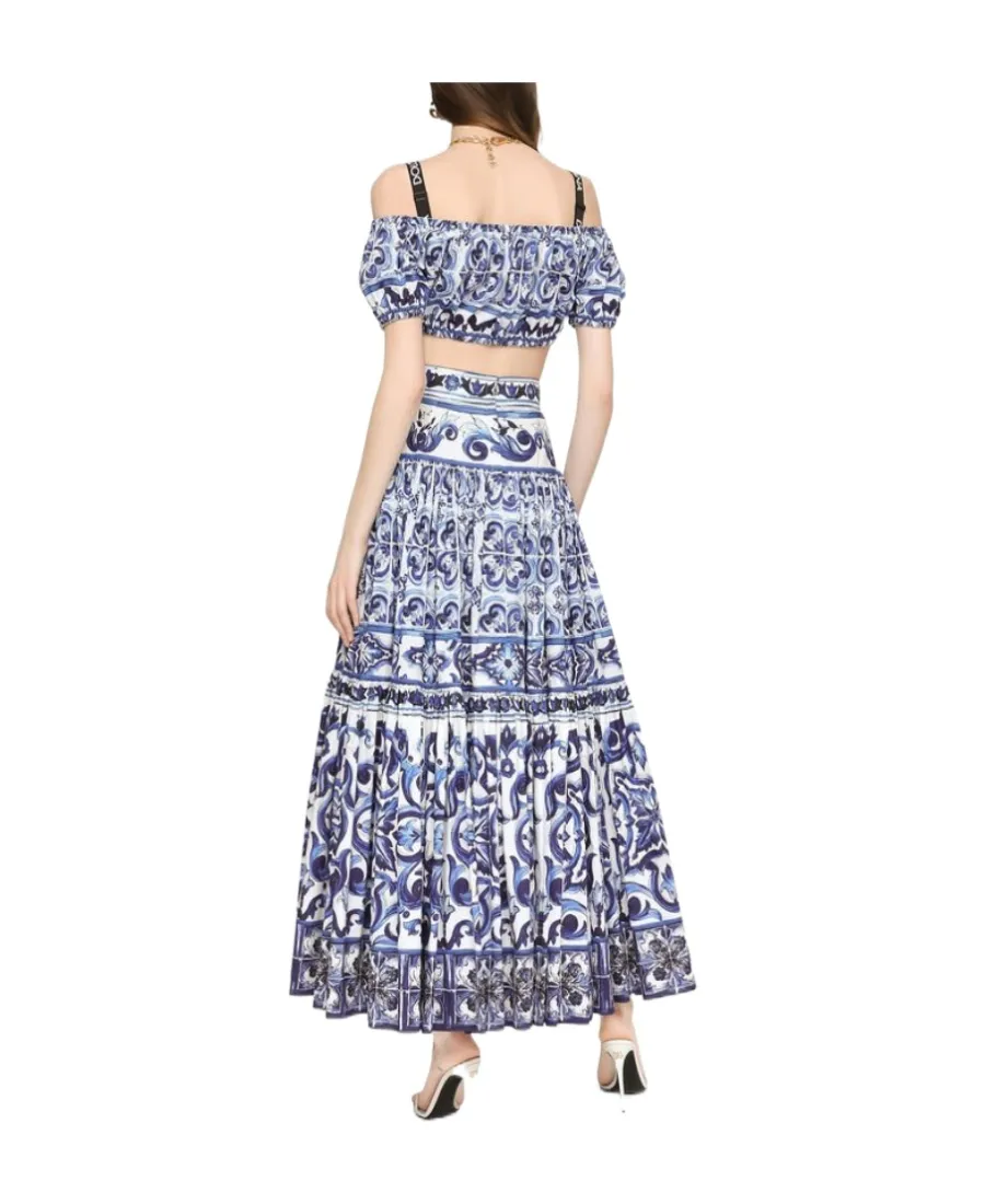 Dolce & Gabbana Majolica-Printed Pleated Maxi Skirt