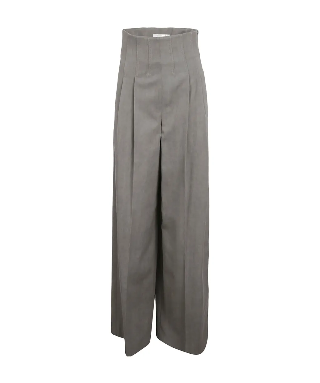 Pleated Wool Wide-Leg Casual Pants