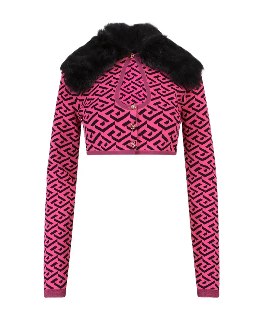 Versace La Greca Printed Cropped Cardigan