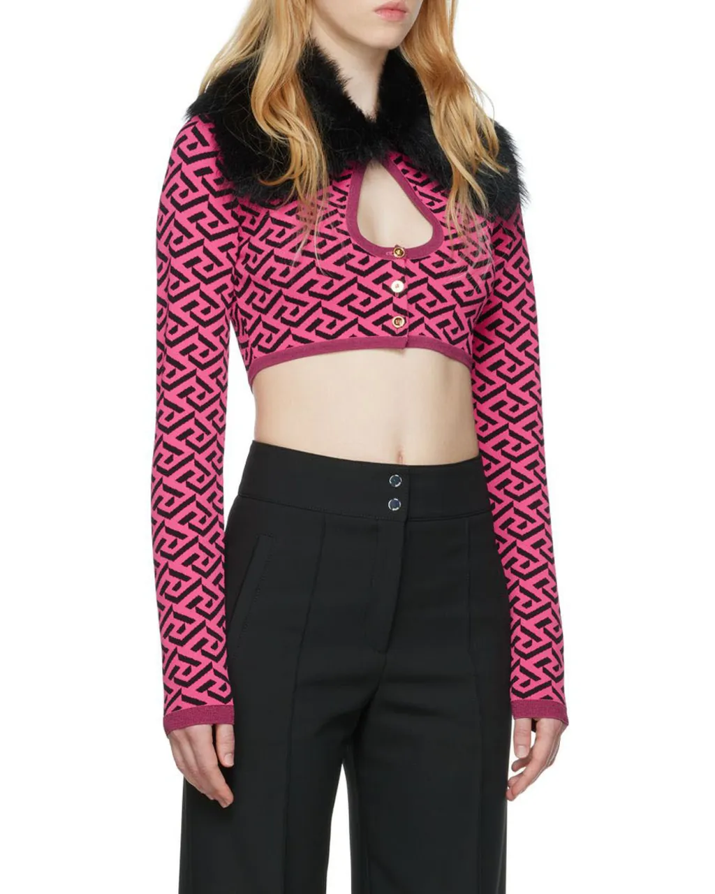 Versace La Greca Printed Cropped Cardigan