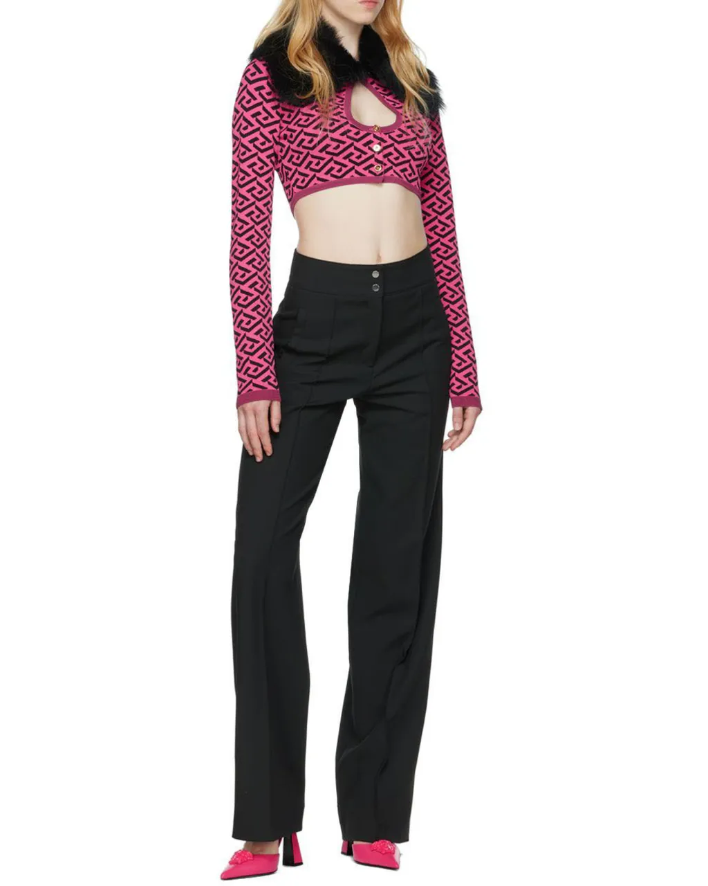 Versace La Greca Printed Cropped Cardigan