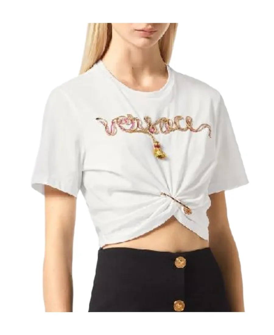 Embellished-Logo Safety-Pin T-Shirt
