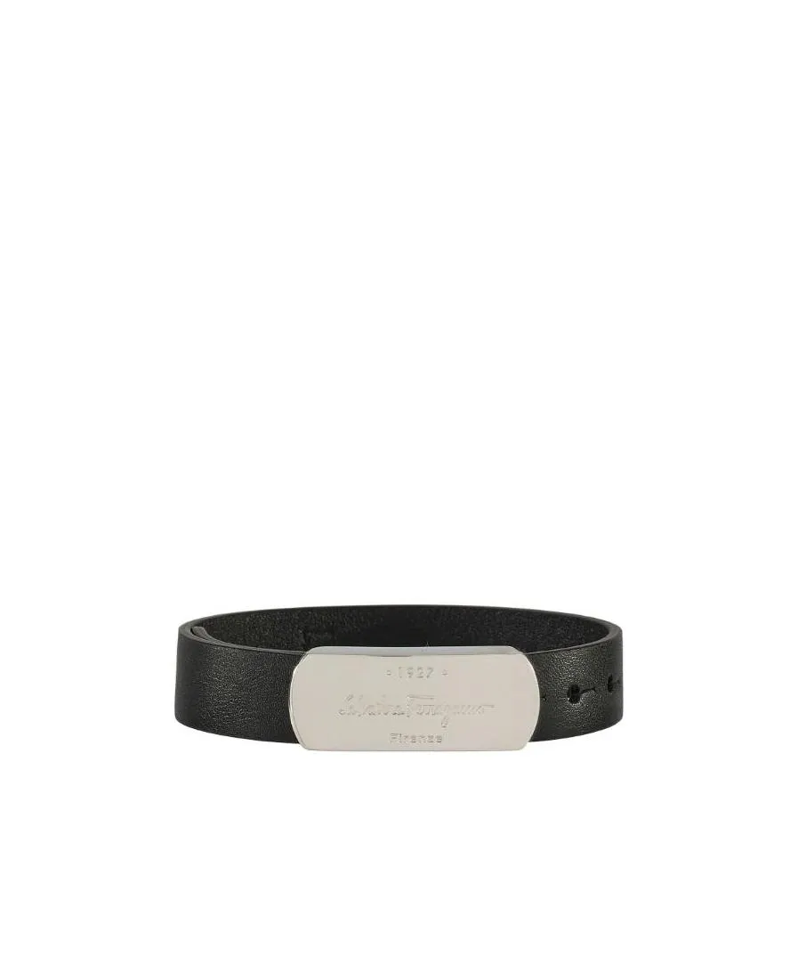 Engraved-Logo Leather Bracelet