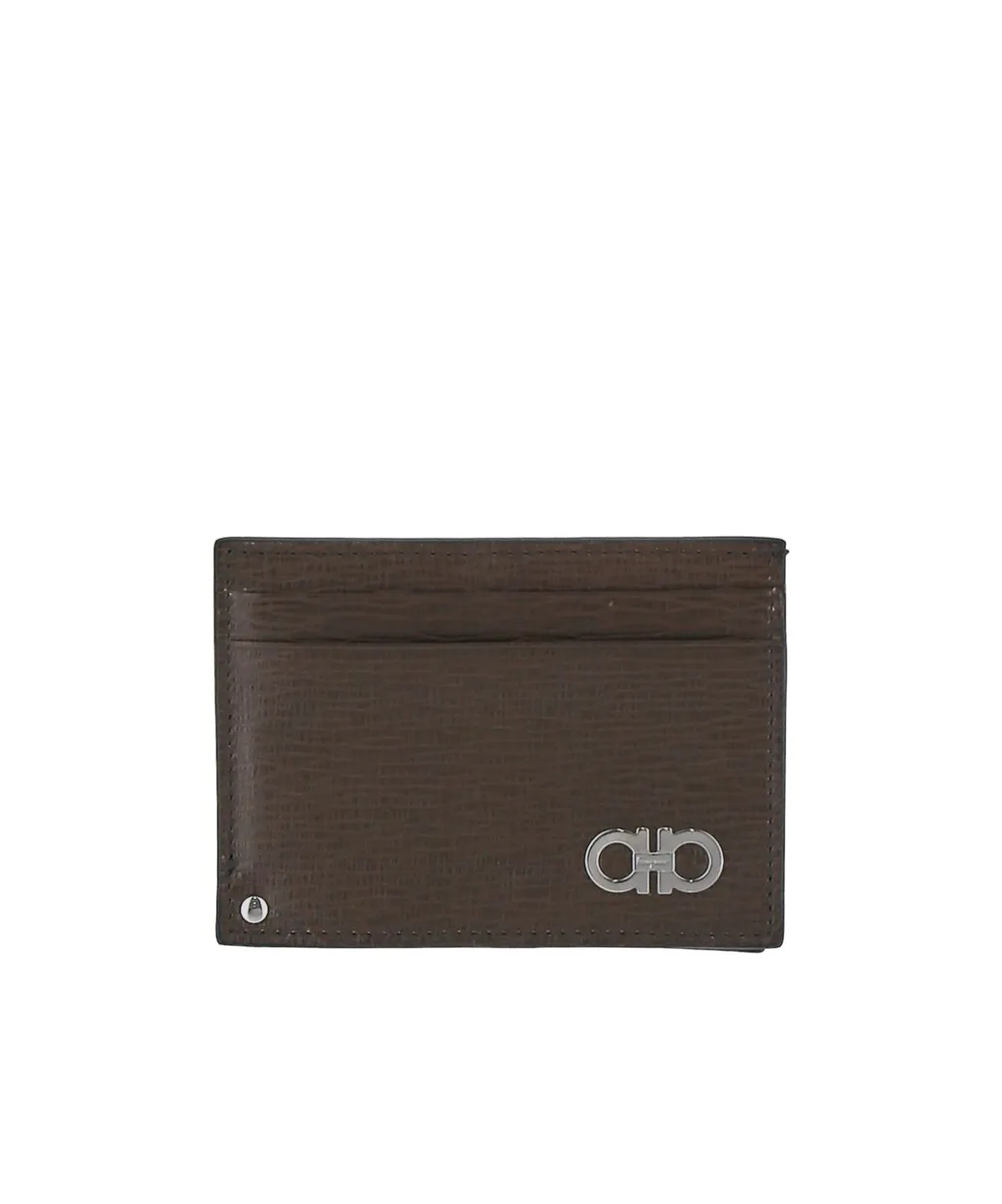 Gancini-Plaque Leather Cardholder