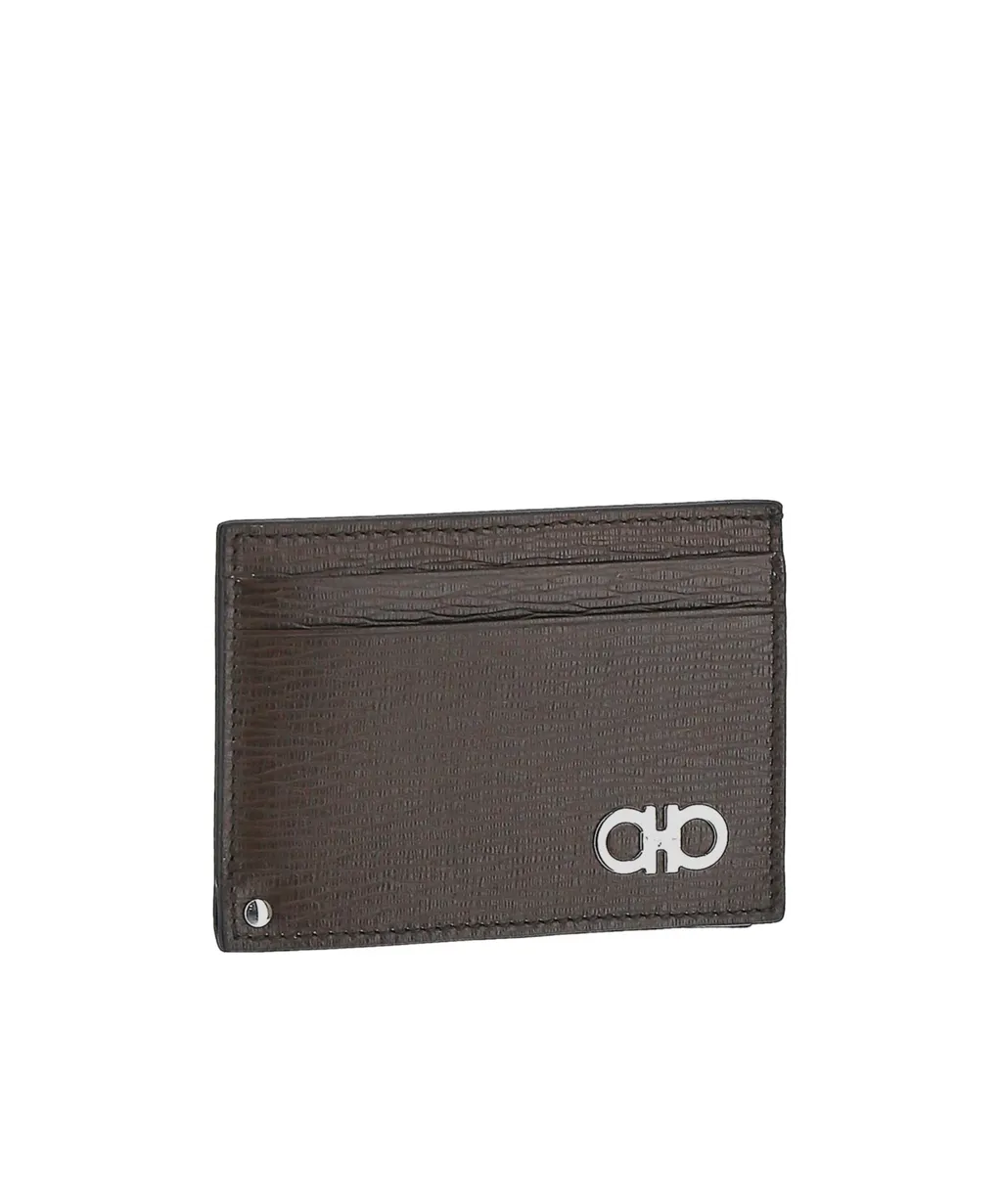 Gancini-Plaque Leather Cardholder