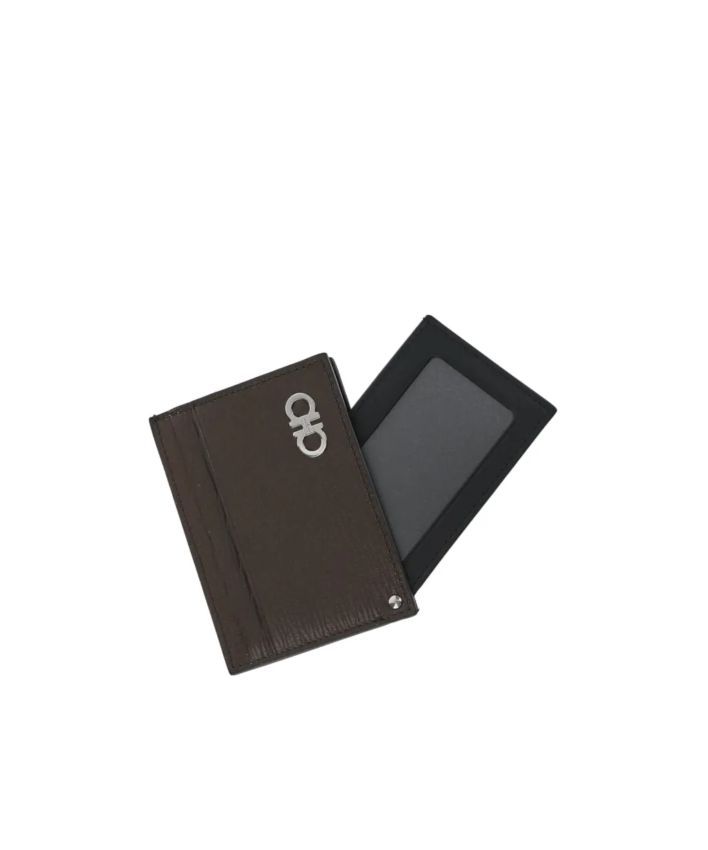 Gancini-Plaque Leather Cardholder