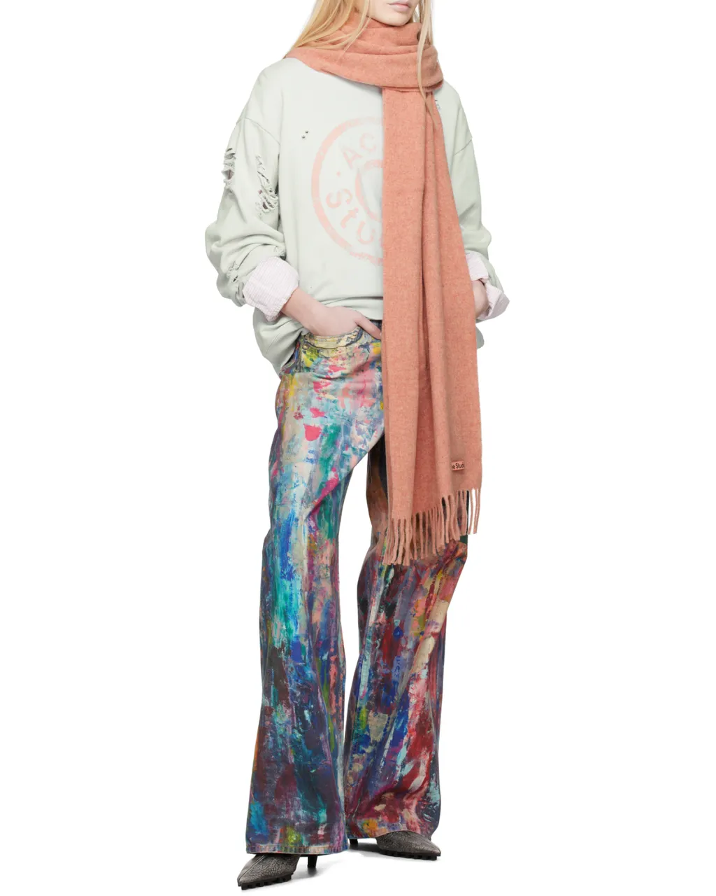 Acne Studios Logo Patch Fringed-Edge Scarf