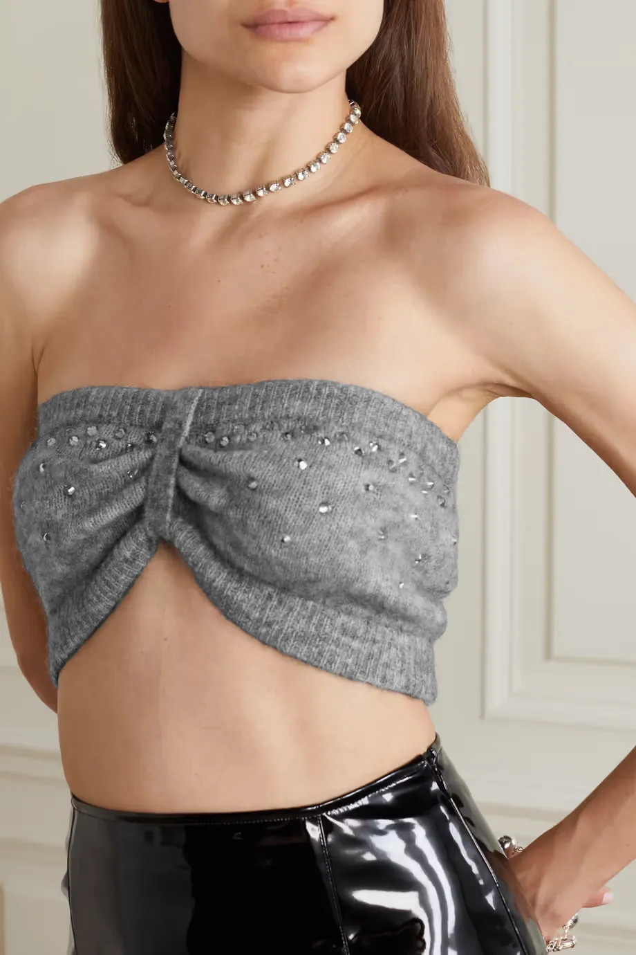 Crystal Embellished Knitted Short Tube Top
