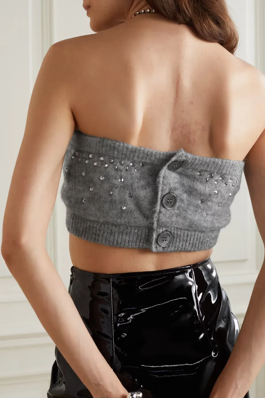 Crystal Embellished Knitted Short Tube Top