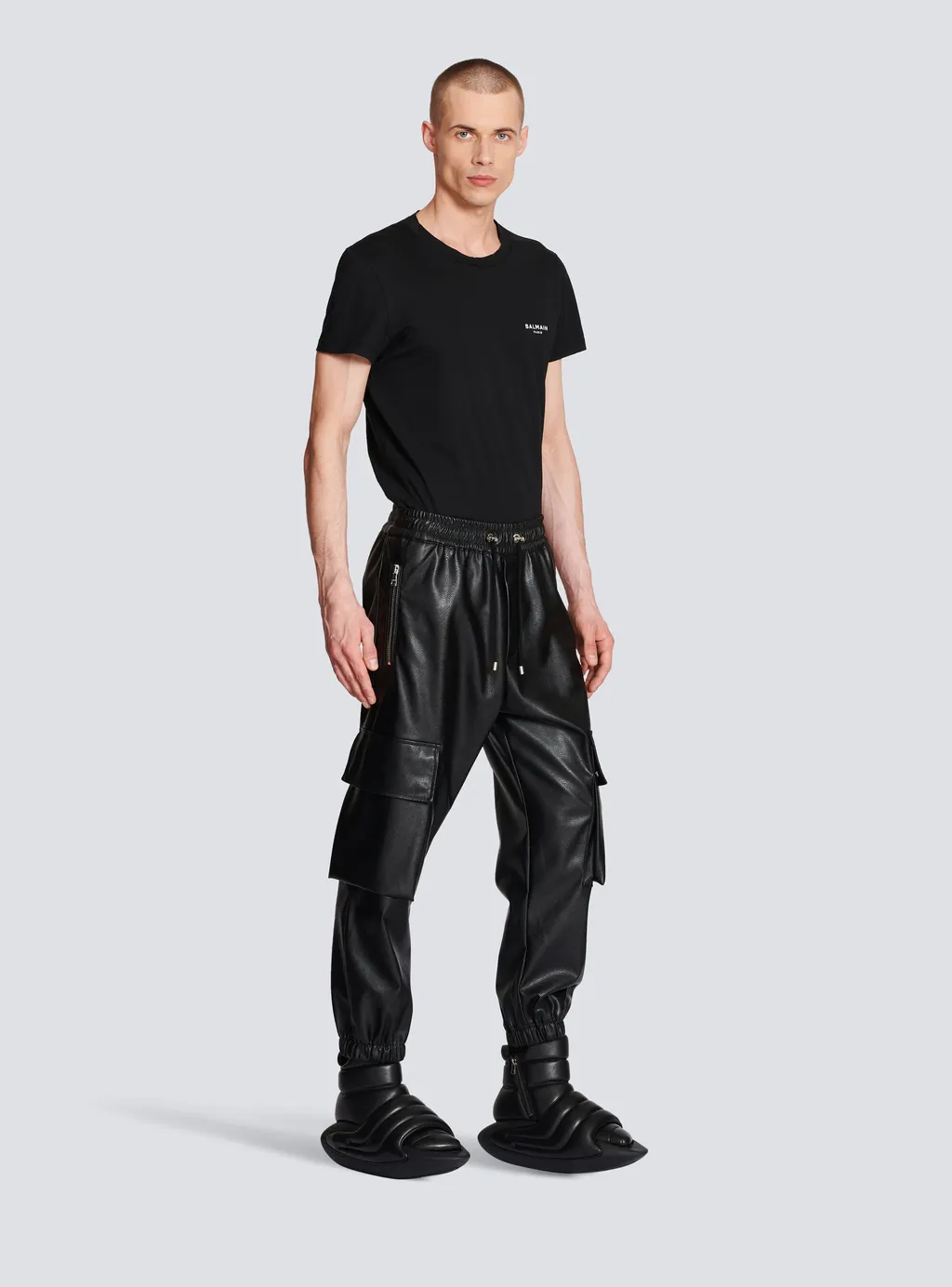 Faux Leather Cargo Trousers