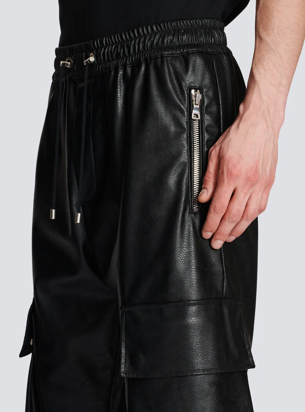Faux Leather Cargo Trousers