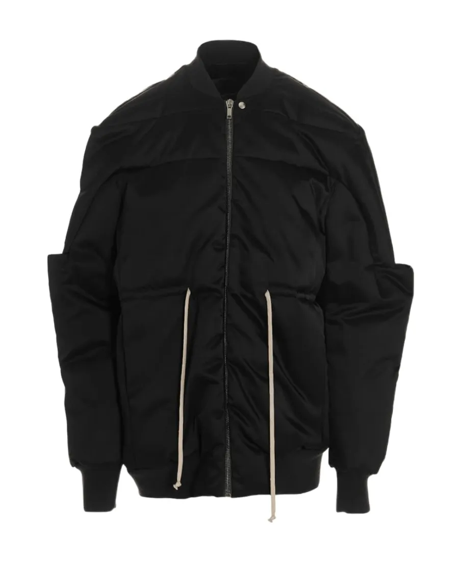 Drawstring Waist Girdered Bomber Jacket