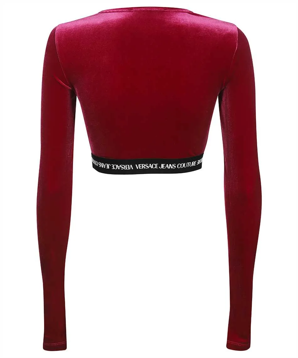 Logo-Waistband Cropped Velvet Top