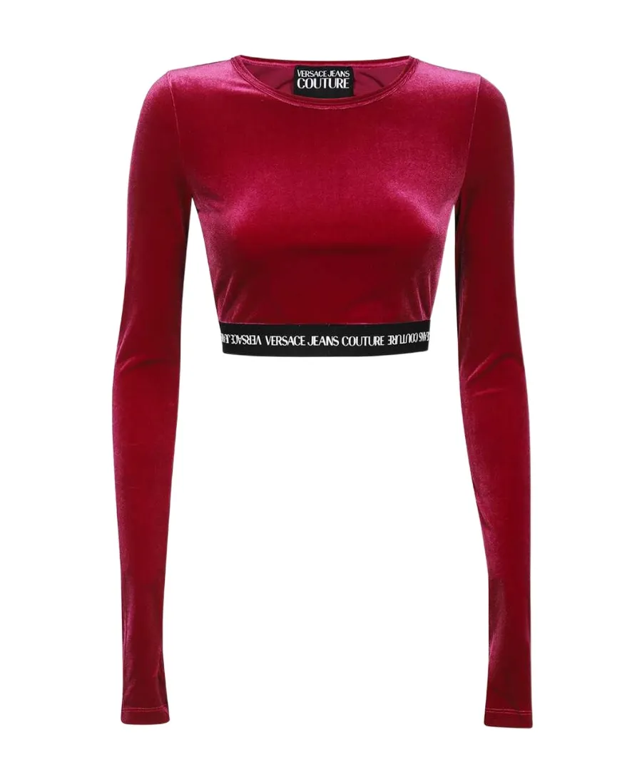 Logo-Waistband Cropped Velvet Top