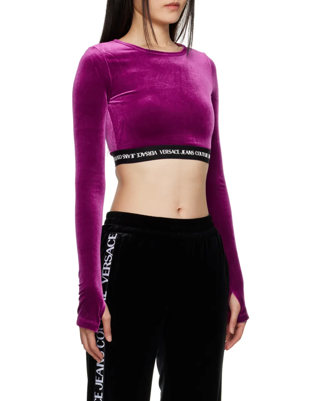 Logo-Waistband Cropped Velvet Top