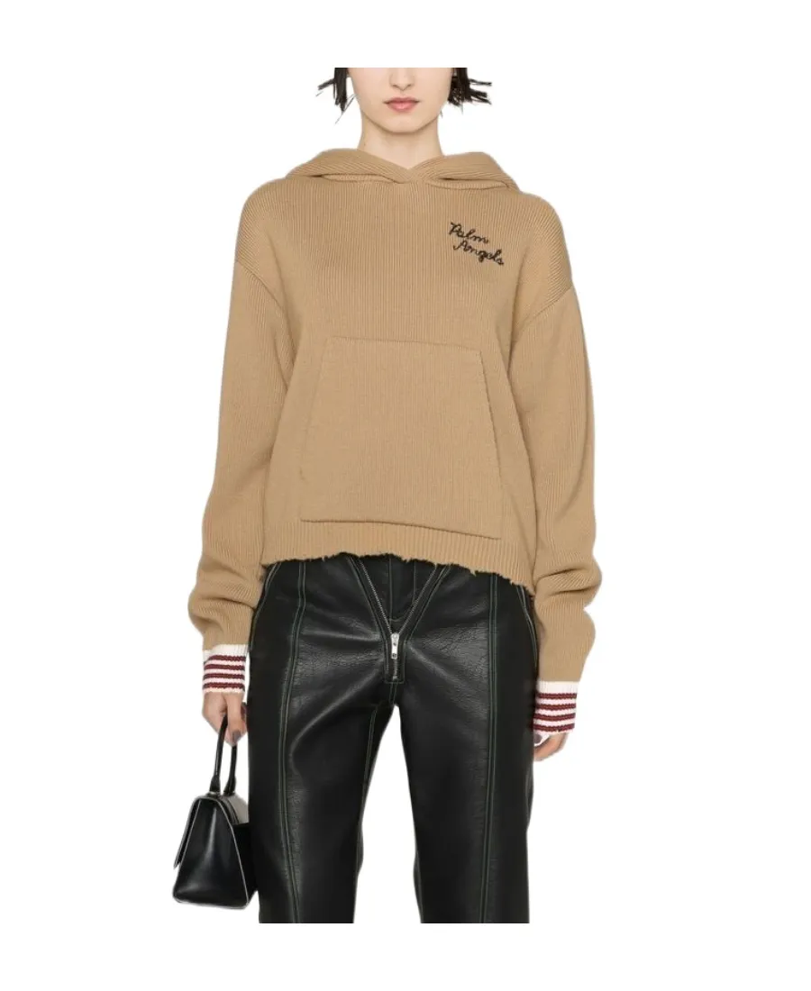 Palm Angels Logo Embroidered Long-Sleeved Knit Hoodie
