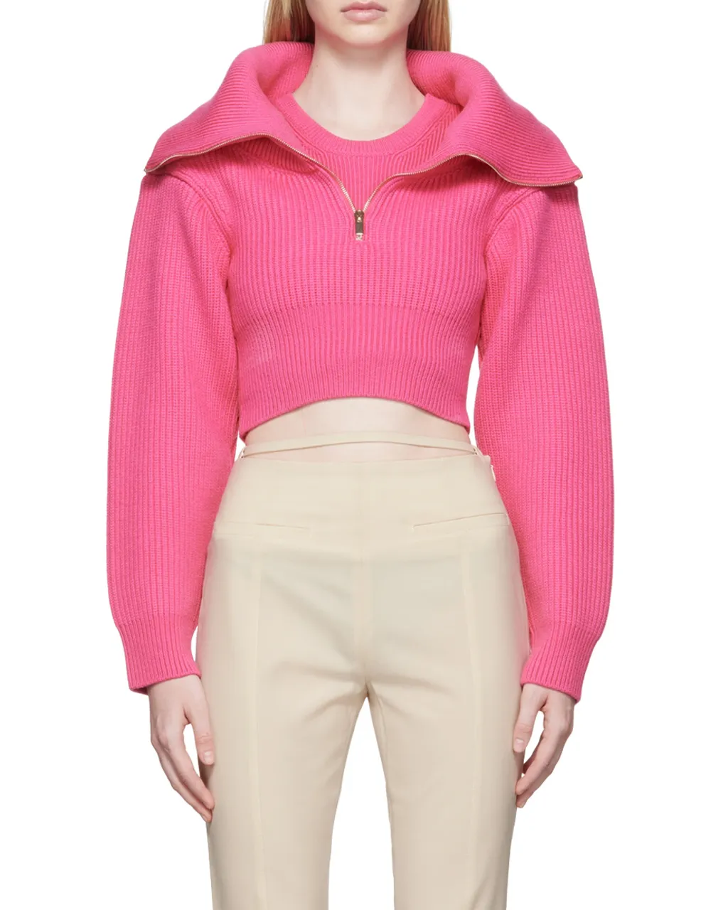 Zip-Up Neck Cropped Jumper
