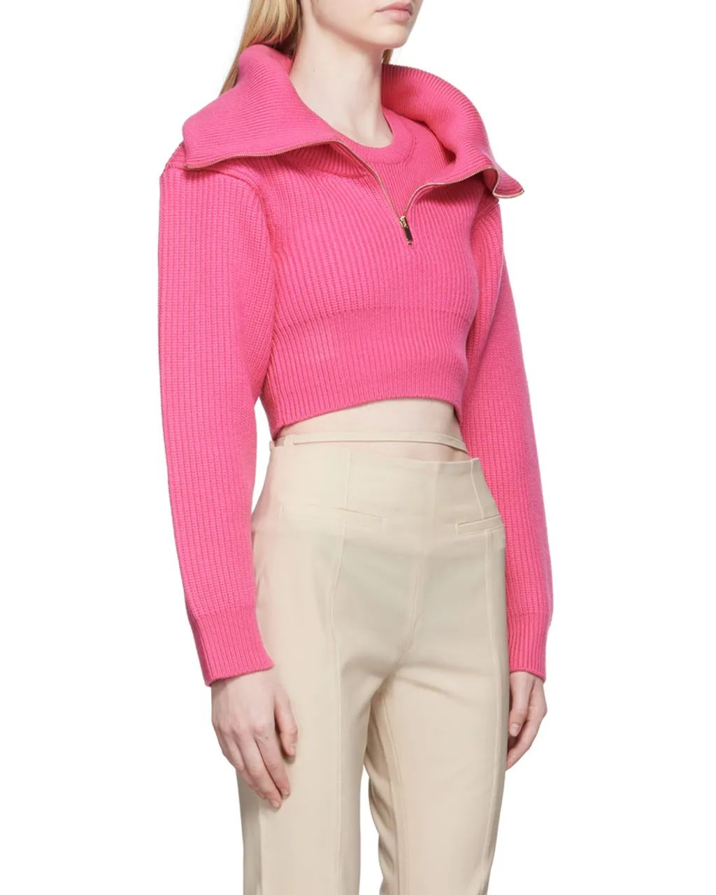 Zip-Up Neck Cropped Jumper