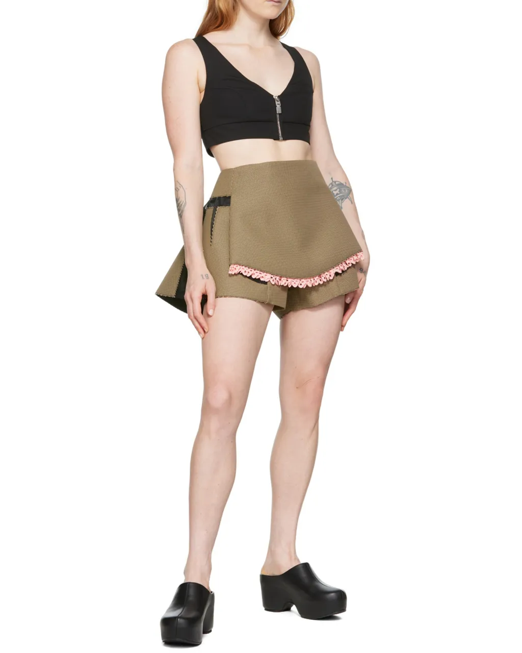 Apron Effect Pleated Detail Shorts