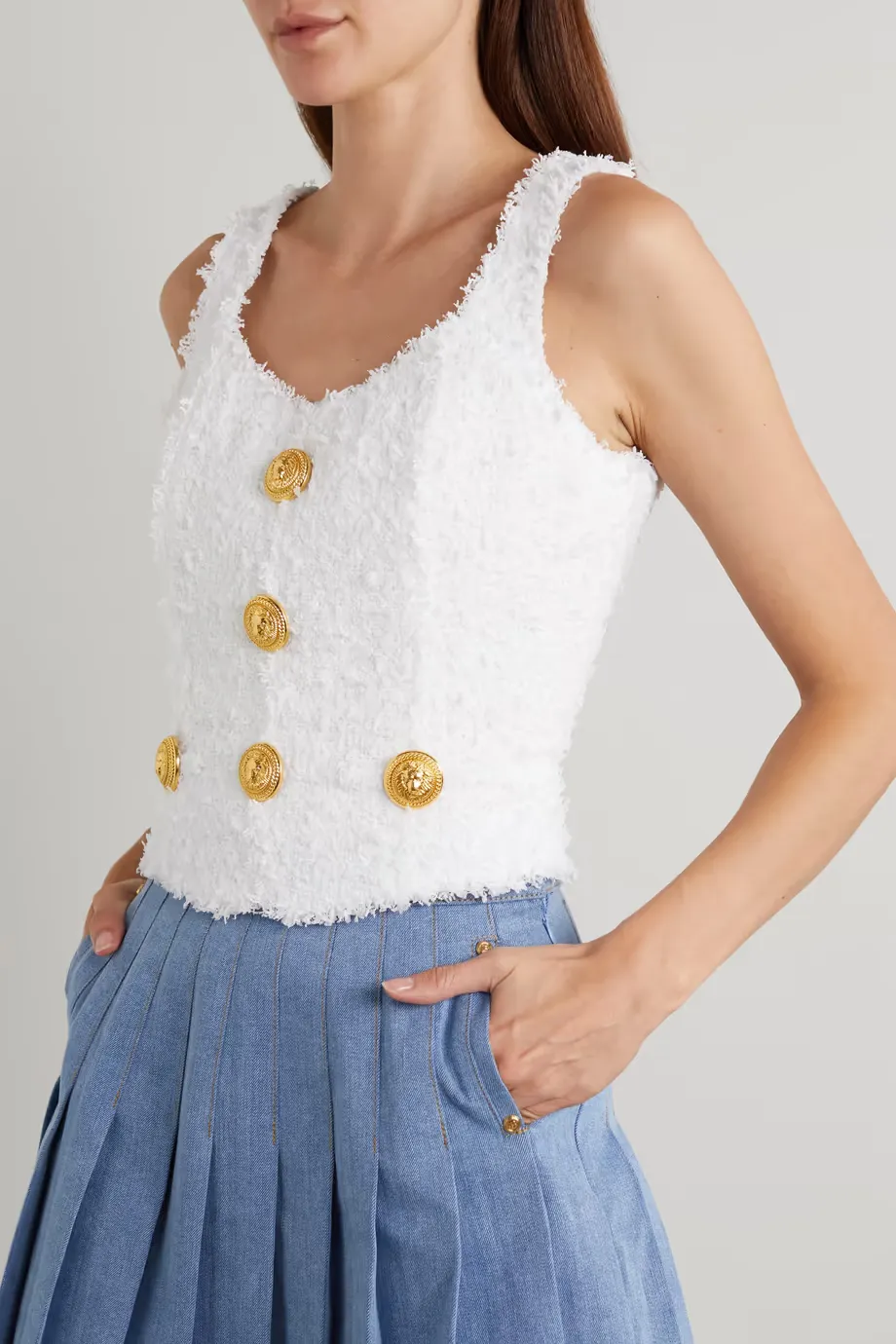 Textured Tweed Sleeveless Top