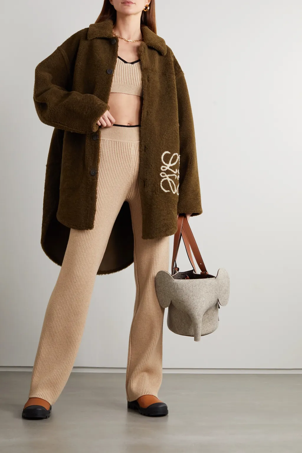 Rib Wool Wide-Leg Casual Pants
