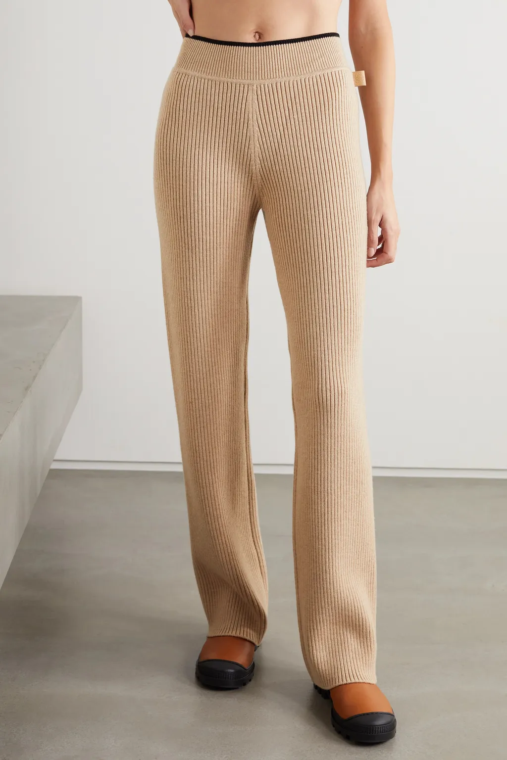 Rib Wool Wide-Leg Casual Pants