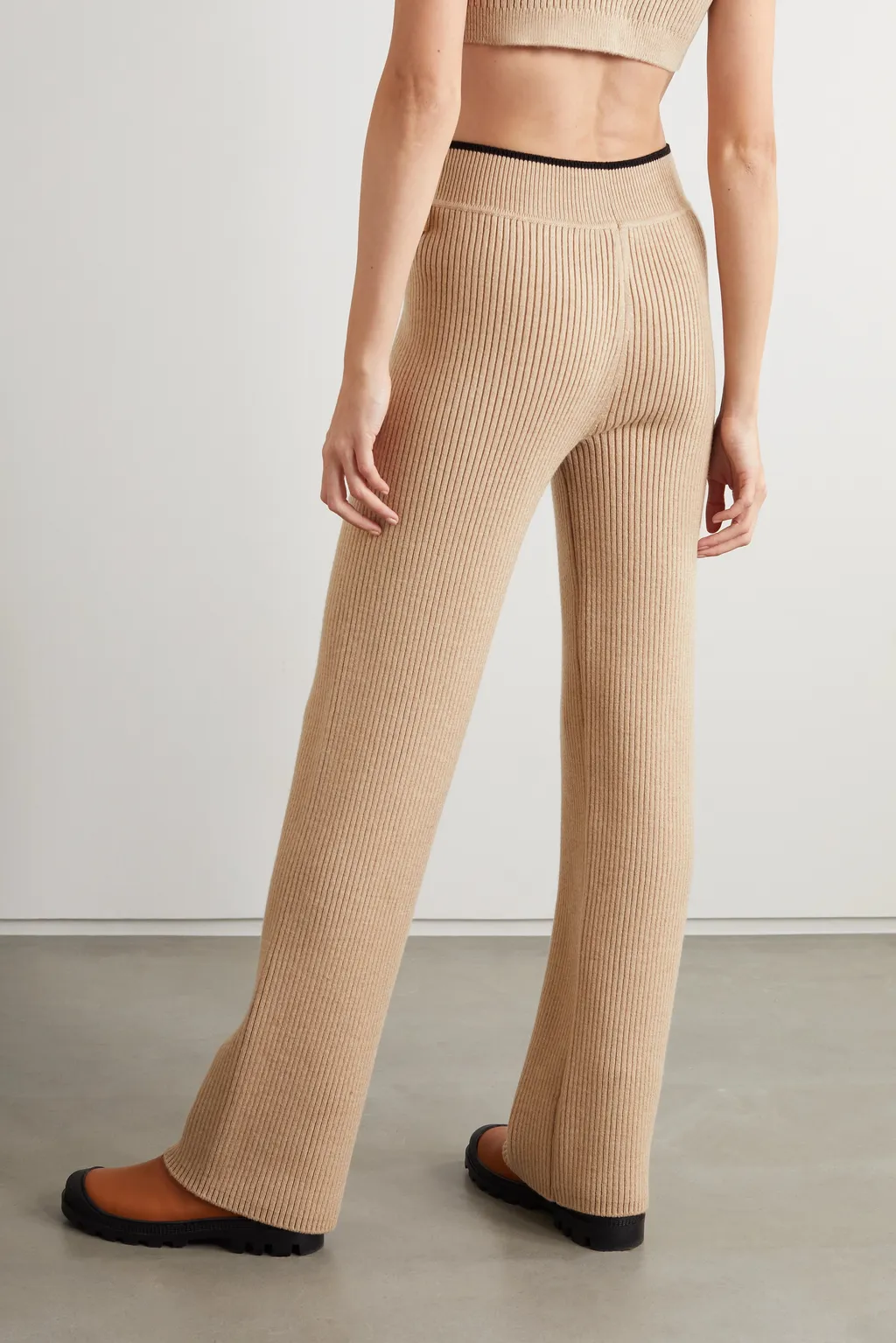 Rib Wool Wide-Leg Casual Pants