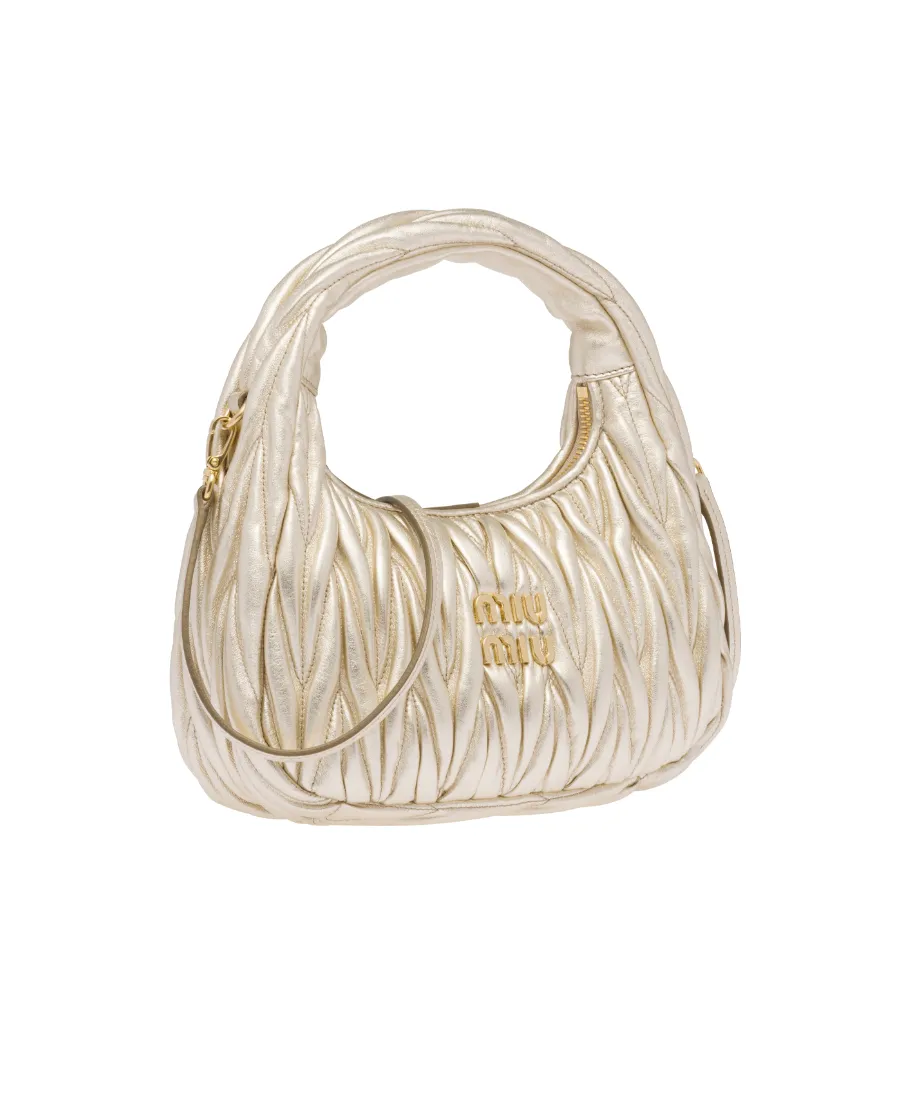 Miu Wander Matelassé Nappa Leather Mini Hobo Bag