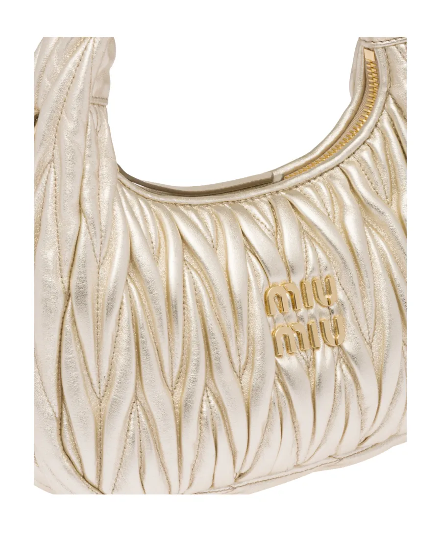 Miu Wander Matelassé Nappa Leather Mini Hobo Bag