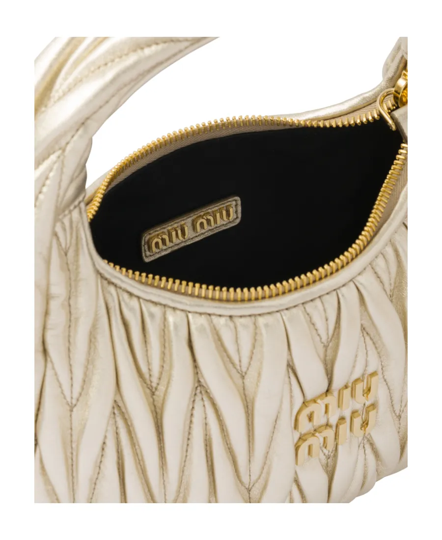 Miu Wander Matelassé Nappa Leather Mini Hobo Bag