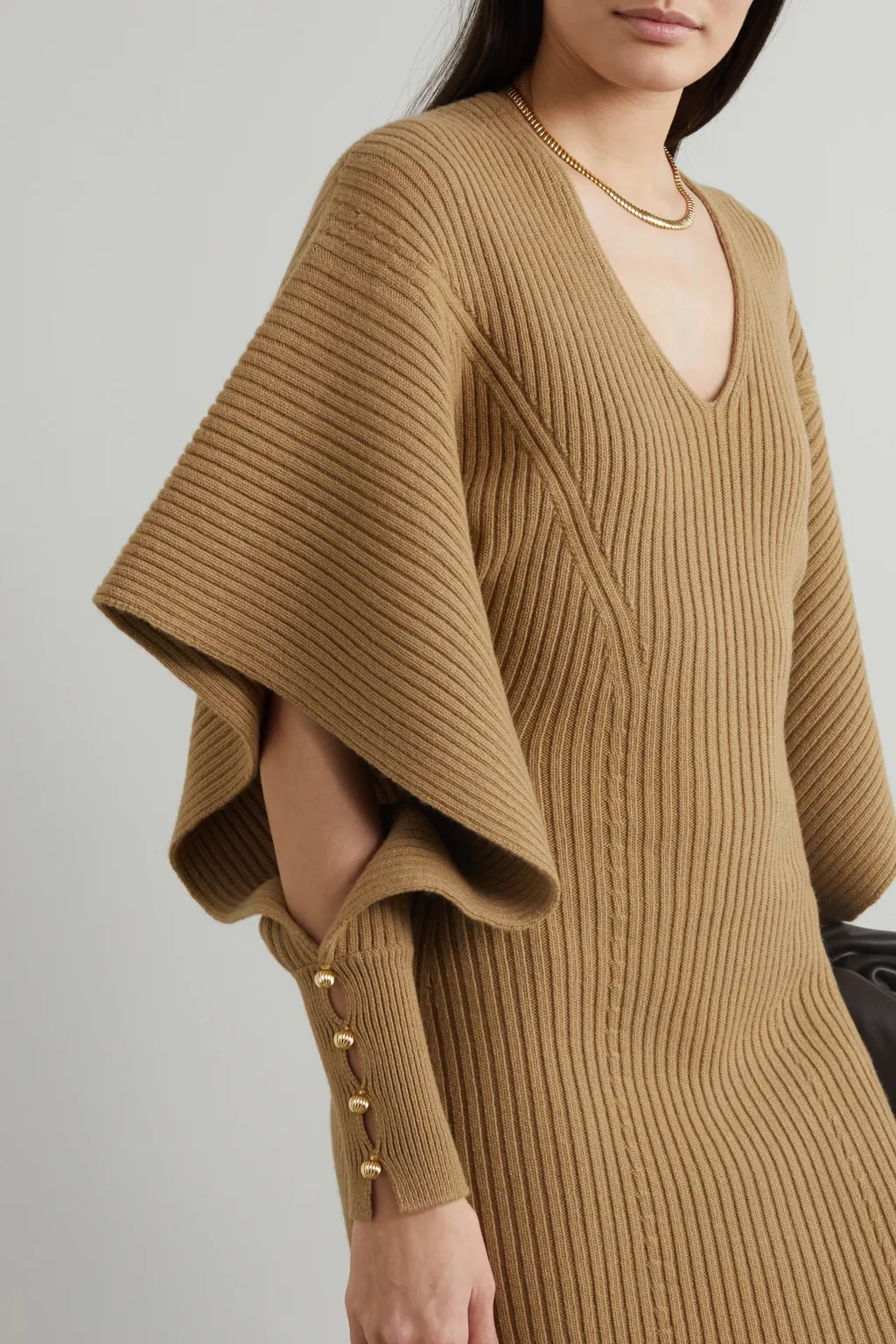 Digged Cut Tape Embellished Ribbed Mid-Length Dress