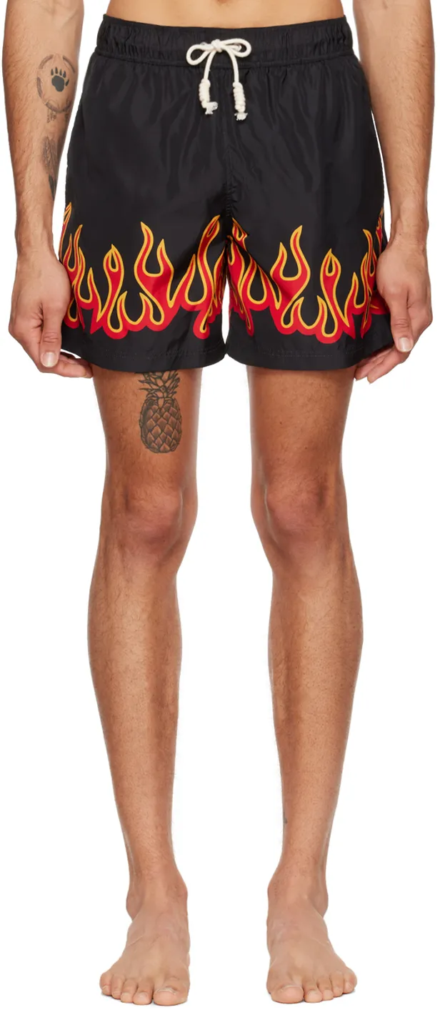 Palm Angels Flame-Printed Drawstring Swimming Trunks