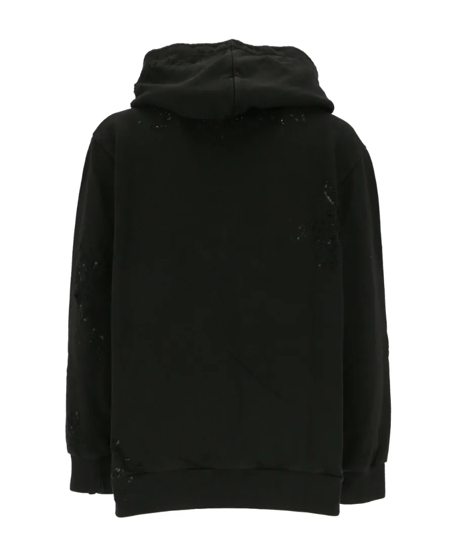 Logo-Print Distressed Hoodie