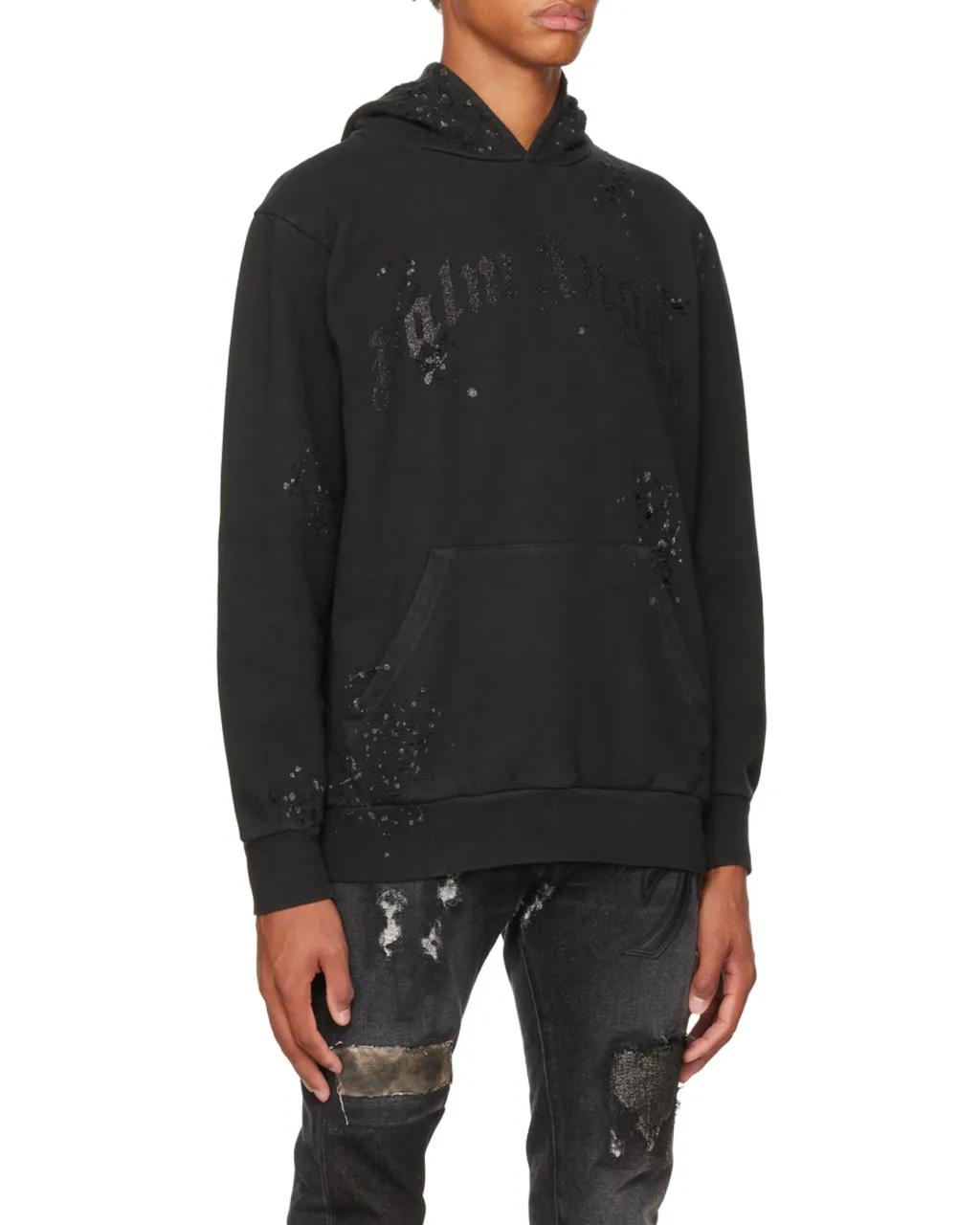 Logo-Print Distressed Hoodie
