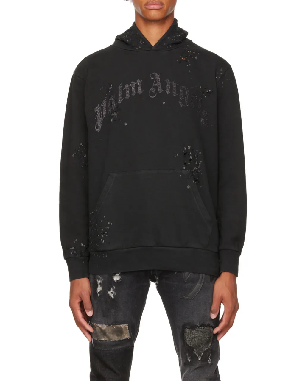 Logo-Print Distressed Hoodie