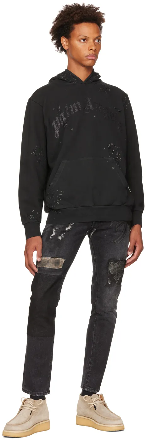 Logo-Print Distressed Hoodie