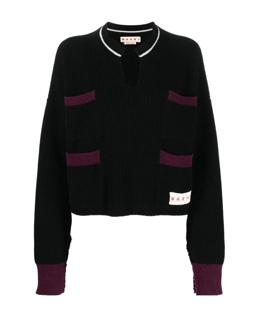 Shetland Wool And Cotton Cropped Crewneck Sweater