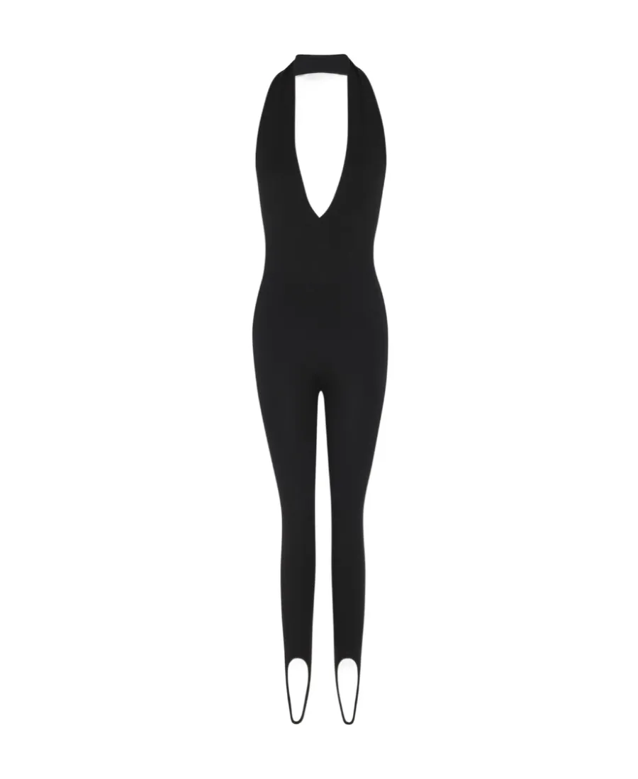 Saint Laurent Halterneck Open-Back Sleeveless Jumpsuit