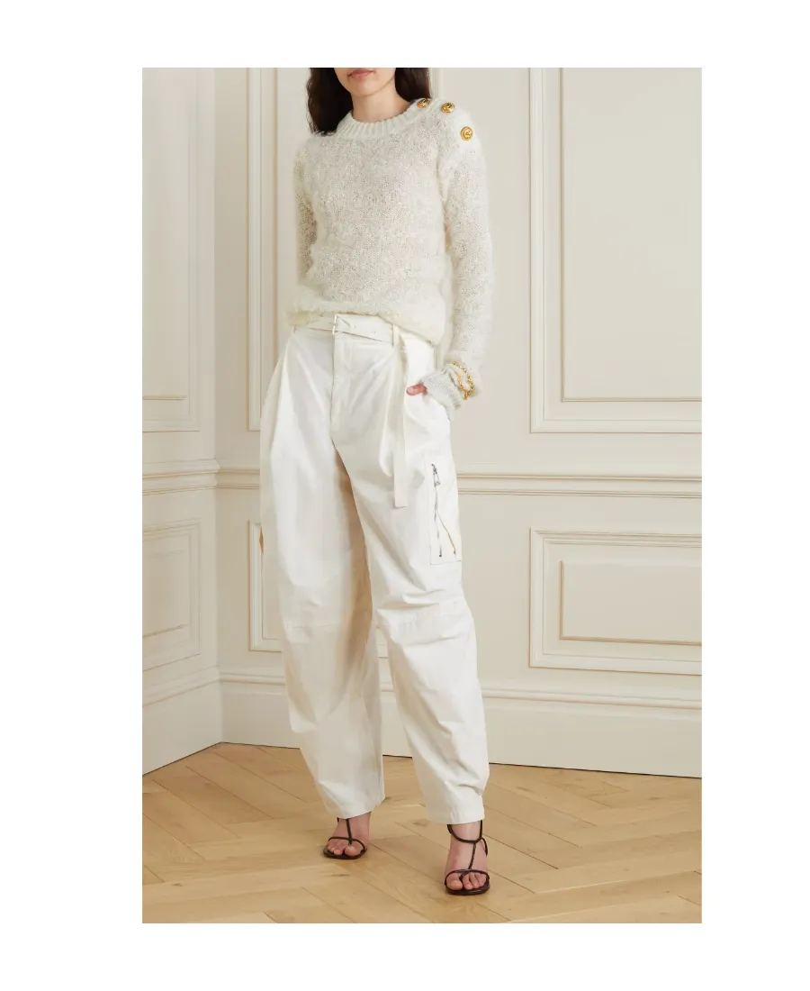 Metallic Button-Trimmed Pullover