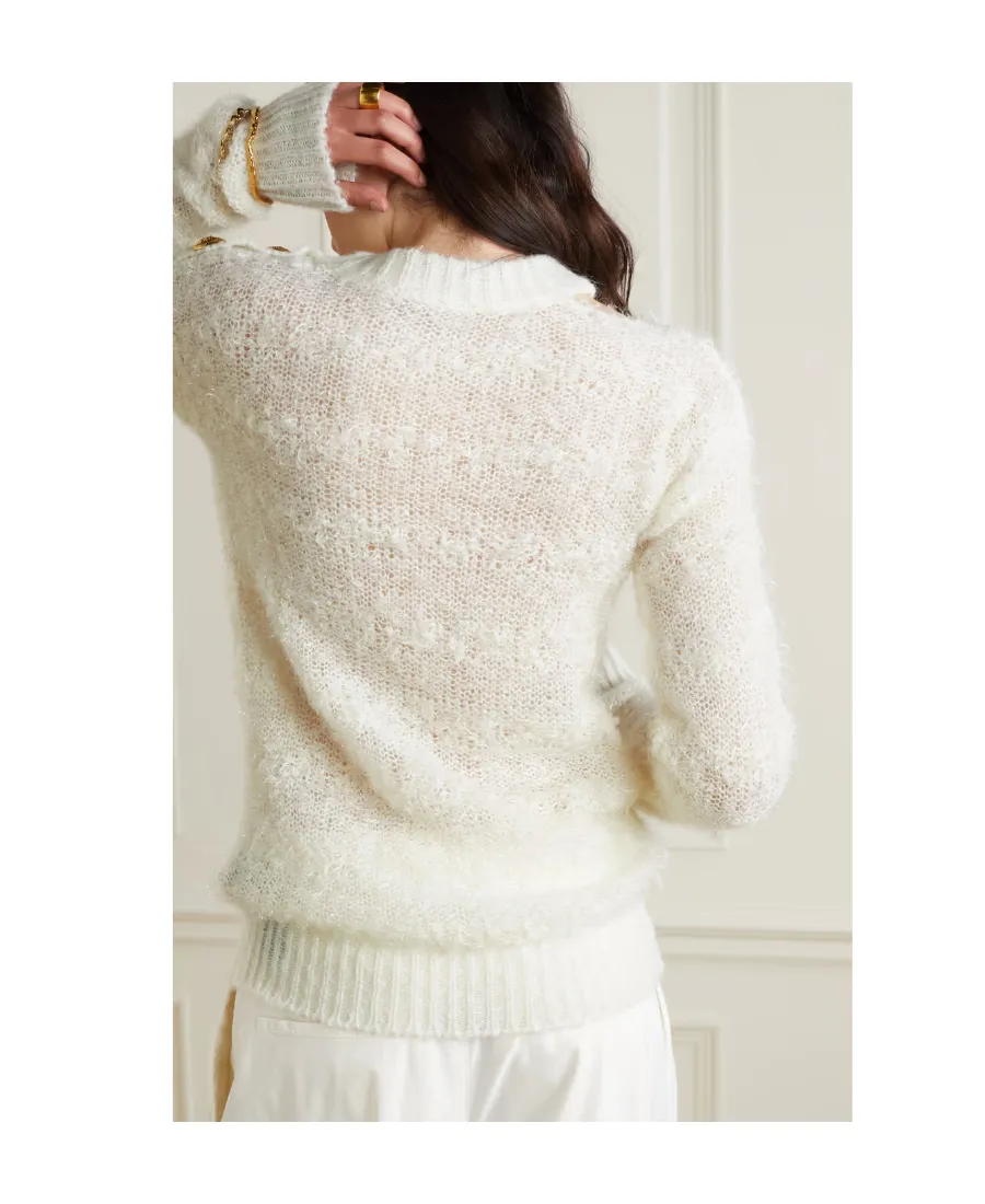 Metallic Button-Trimmed Pullover