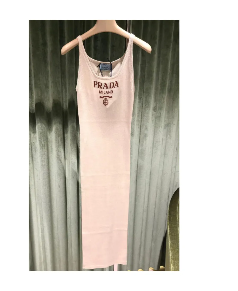 Prada Logo Intarsia-Knit Sleeveless Midi Dress