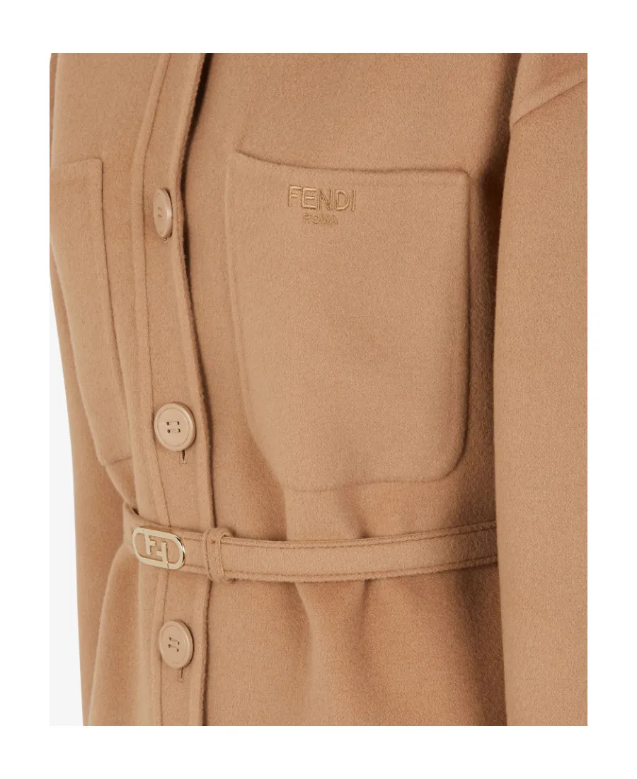 Fendi Logo Plaque Belted Jacket